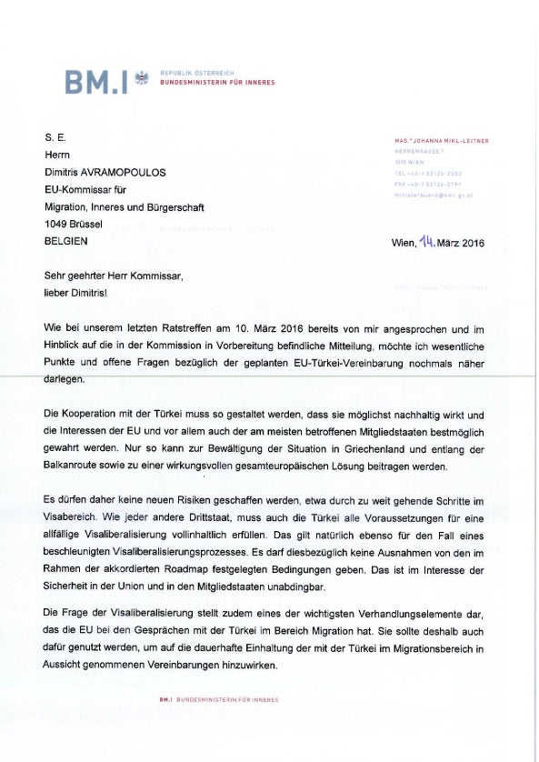 Wutbrief von Mikl-Leitner an EU-Kommissar