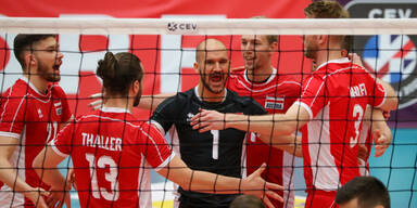 Das &ouml;sterreichische Volleyball-Nationalteam im Jubel