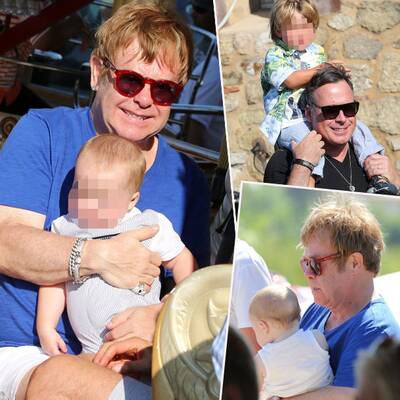 Elton John mit Ehemann und Kindern