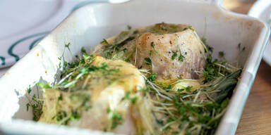 Gratinierter Seesaibling mit Mangold & Jungzwiebel