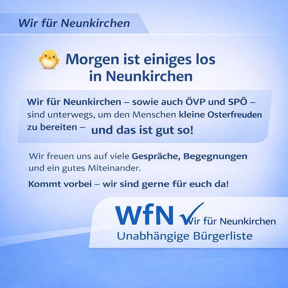 Ankündigung von Wir für Neunkirchen für den Ostersamstag.