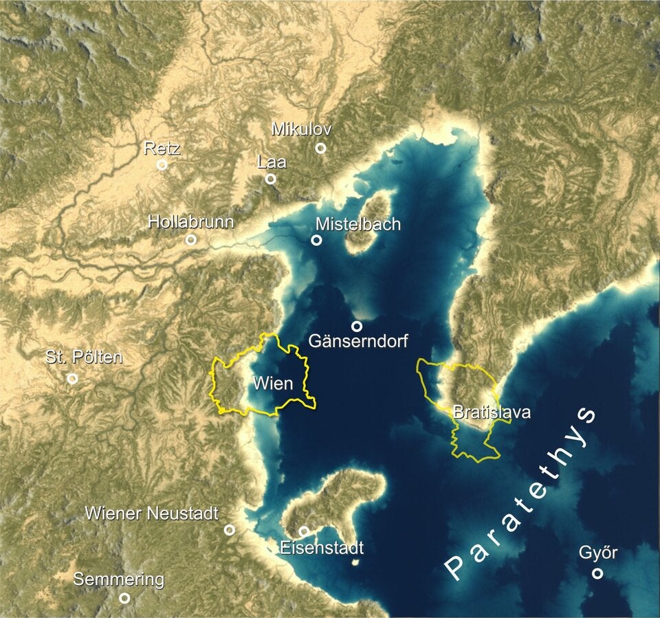 Paläogeographie des Wiener Beckens vor 12,2 Millionen Jahren 