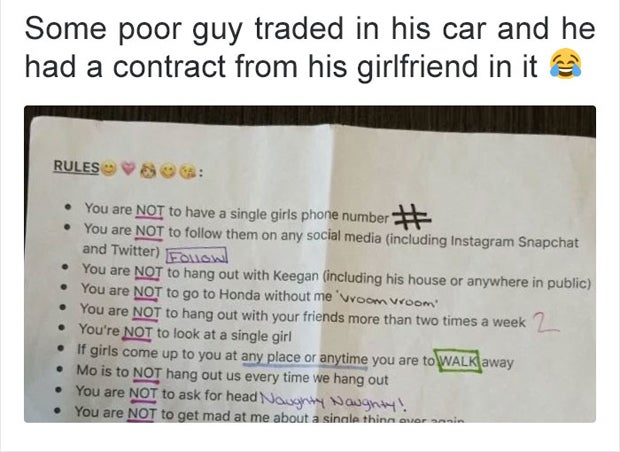 22 Regeln: Frau zwingt Freund zu unfassbarem Vertrag