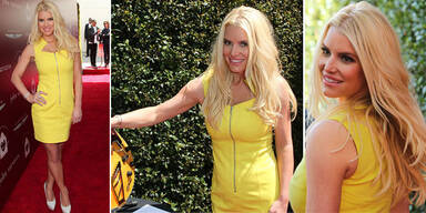 Jessica Simpson rank und schlank in Zitronengelb