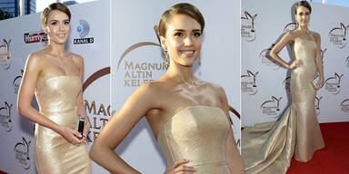 Jessica Alba als funkelnde Oscar-Statue