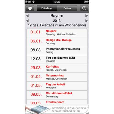Feiertage und Schulferien Gratis