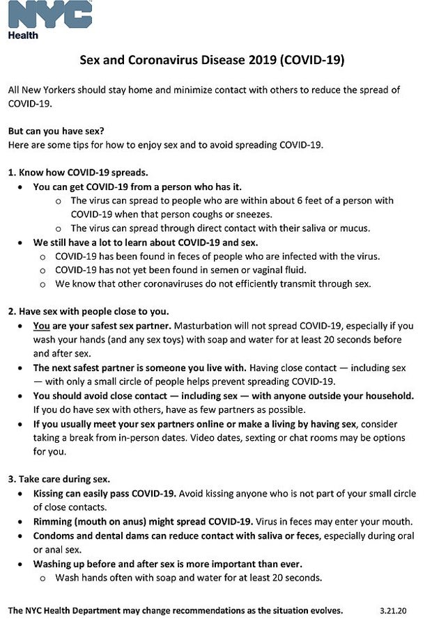 New York City:  'Sex-Verordnung'  für die Corona-Krise