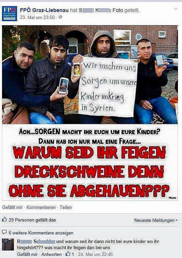 Wirbel um FPÖ-Posting über Flüchtlinge