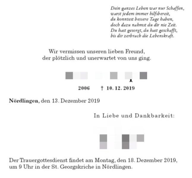 Falsche Todesanzeige