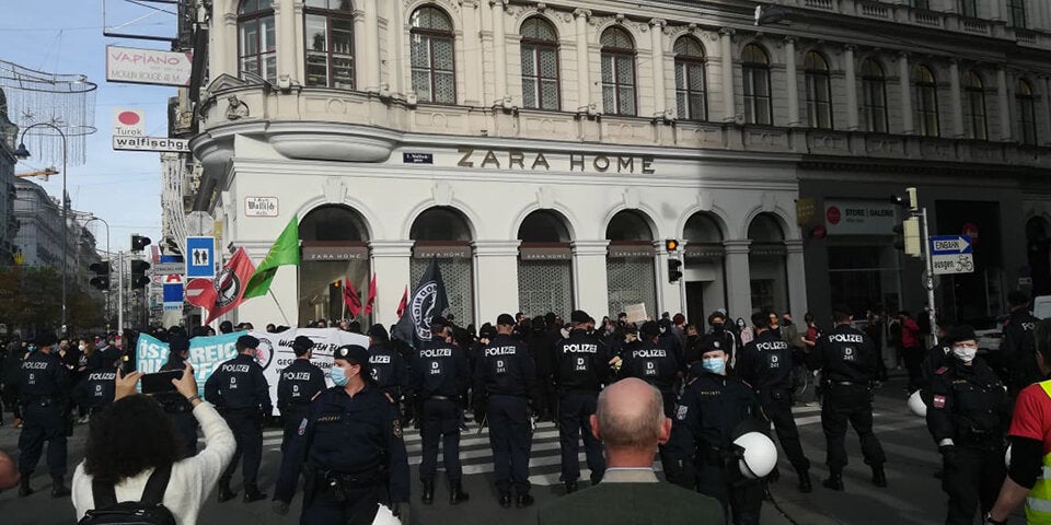 Riesen-Eklat: Demonstranten verbrennen Masken vor Wiener Oper