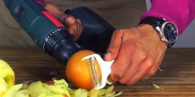Apfel schälen mit Bohrer