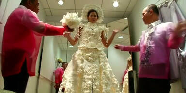 Hochzeitskleid aus Toilettenpapier