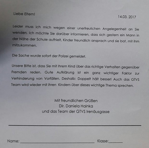 Wiener Schule warnt vor Kindesentführer