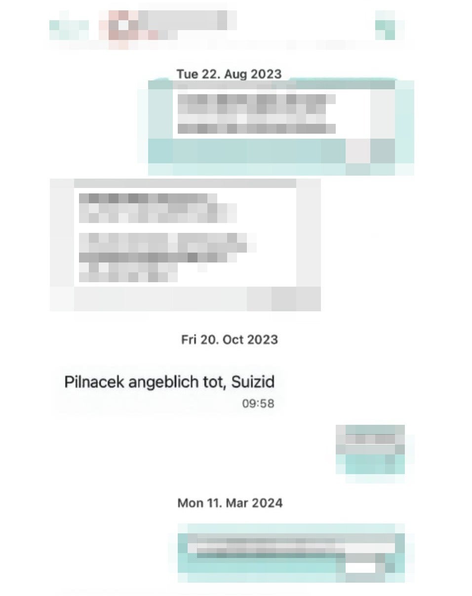Geheimnachricht verbreitete sich kurz nach Pilnaceks Tod wie ein Lauffeuer.
