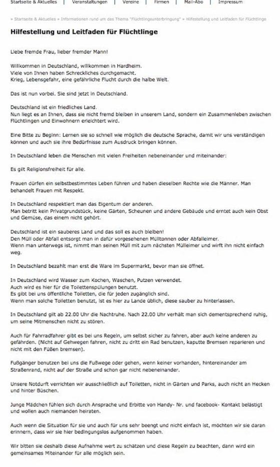 Benimmregeln für Flüchtlinge