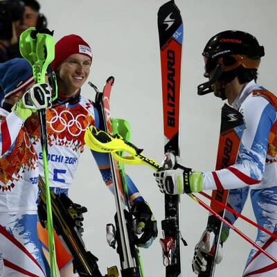 So feierten Mario Matt und Marcel Hirscher