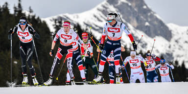 Stadlober (Mitte) beim Seefeld-Triple 2018 