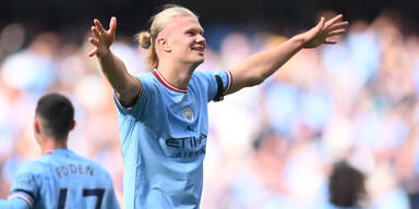 Erling Haaland (Manchester City) jubelt bei 6:3-Sieg &uuml;ber Manchester United.