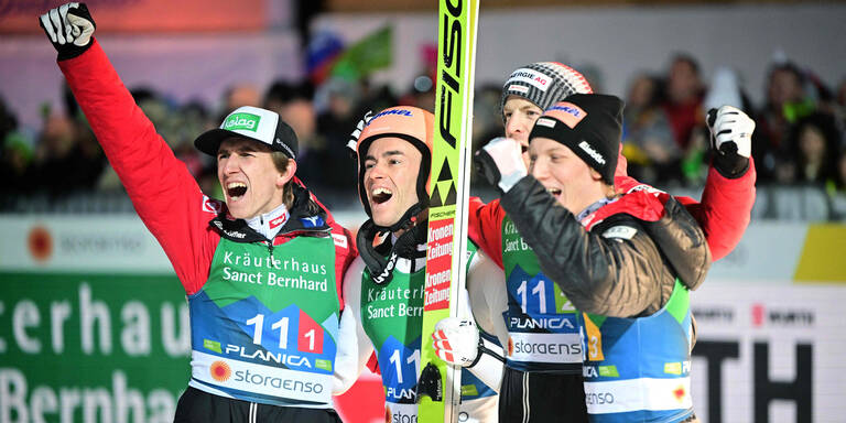 Stefan Kraft Daniel Tschofenig Jan Hörl Michael Hayböck Teamspringen Planica