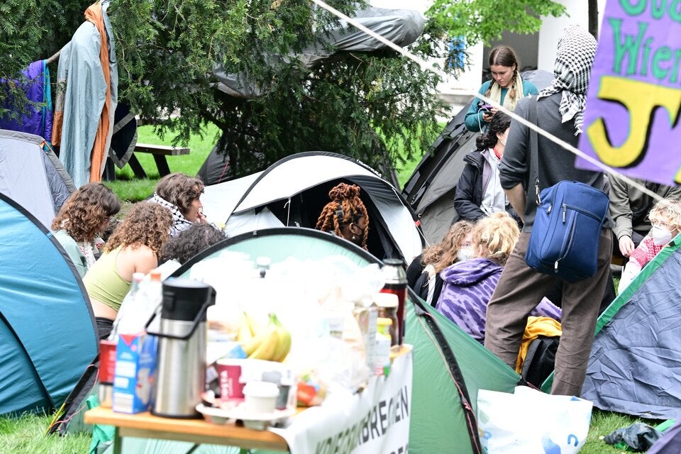 Pro-Palästina-Camp im Hof 1 des alten AKH an der Uni Wien.