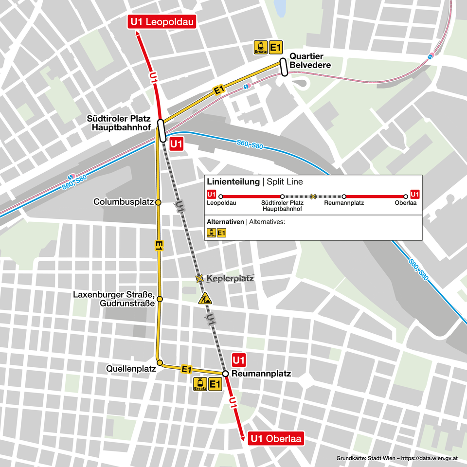 Geteilte U1 in den Osterferien