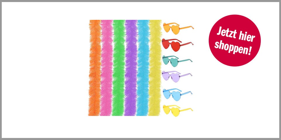 Shopping Channel Silvester Glücksbringer Federboa 6-teiliges Set in bunt