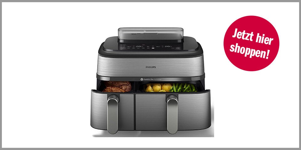 Shopping Channel MMS Airfryer Philips NA555/00 Steam Airfryer 5000 Series Dual Basket Dampfgarer