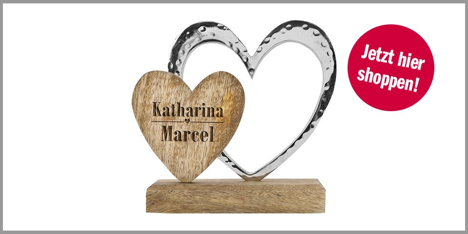 Herz & Heim Herz Skulptur mit Gravur zur Hochzeit – für 19,99 Euro bei Amazon* 