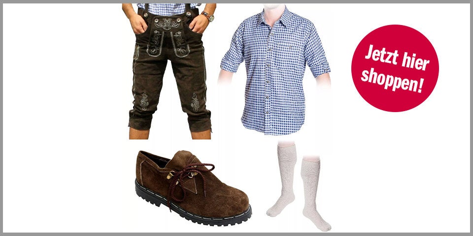 5-teiliges Trachtenset | Trachtenlederhose, Träger, Schuhe, Hemd, lange Socken – für 59,90 Euro bei Ebay* 