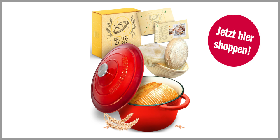 Krustenzauber Gusseisentopf inkl. Gärkorb – für 69,99 Euro bei Amazon* 