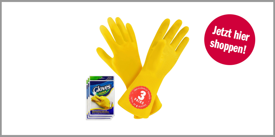 Shopping Channel Klobrille vergilbt SteadMax Reinigungshandschuhe (drei Paare, verschiedene Größen)