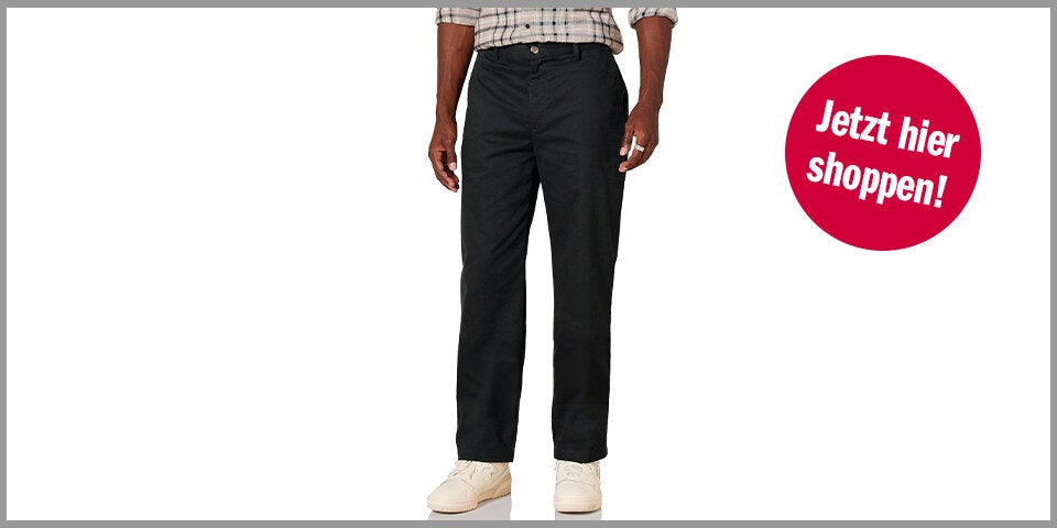 Shopping Channel Deal Männerhose Amazon Essentials Herren knitterfreie Flatfront-Chinohose