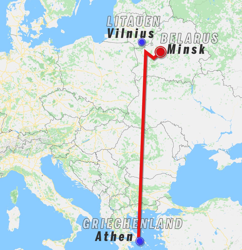 Grafik zeigt den Weg des über Weißrussland abgeleiteten Flugzeugs