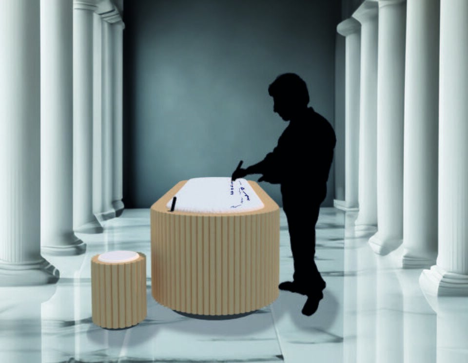 Eine letzte Botschaft direkt auf den Sarg – mit diesem Entwurf überzeugte Martin Etzesldorfer die Jury. 