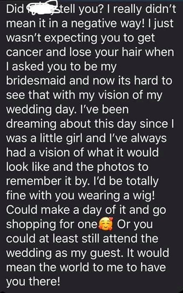 Braut lädt Freundin aus, weil sie Krebs hat