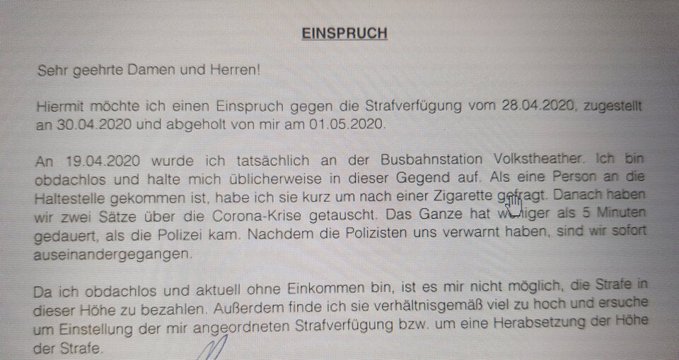 Obdachloser soll 500 € Corona-Strafe zahlen
