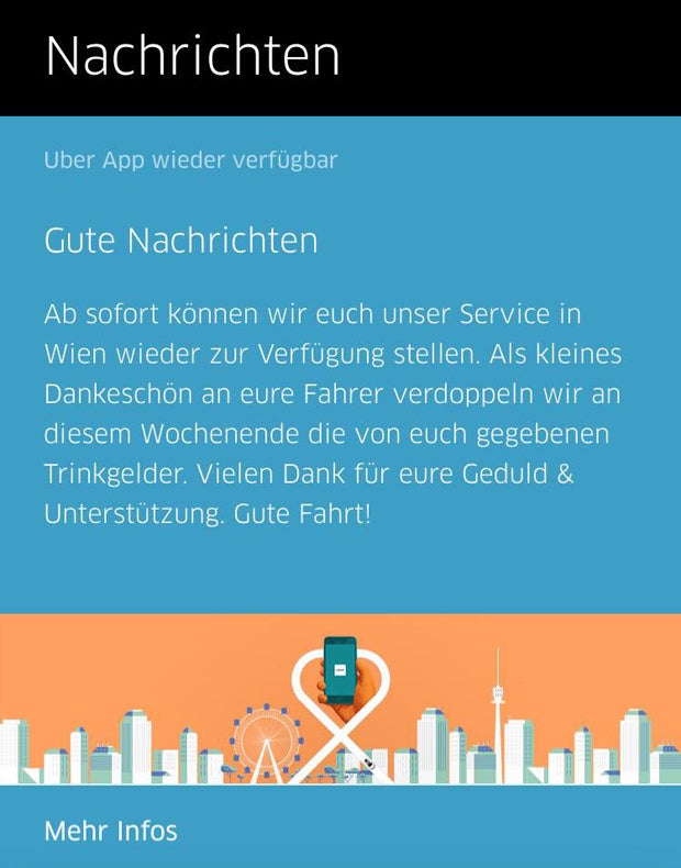 Knalleffekt: Uber fährt wieder in Wien