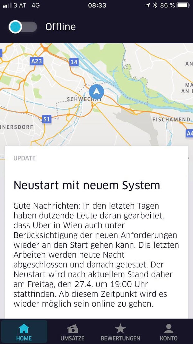 Knalleffekt: Uber fährt wieder in Wien