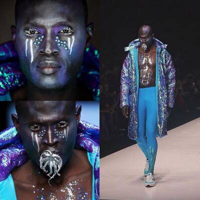 Visagistin macht Make-Ups mit toten Fischen