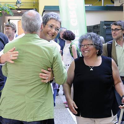 Lunacek bei der Stimmabgabe in Wien