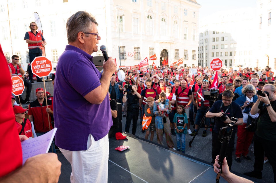 Katzian bei der ÖGB-Menschenkette
