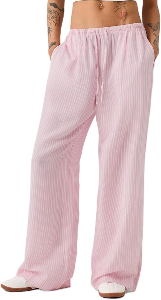 Yassiglia Damen Gestreifte Hose Leichte Lange Sommerhose