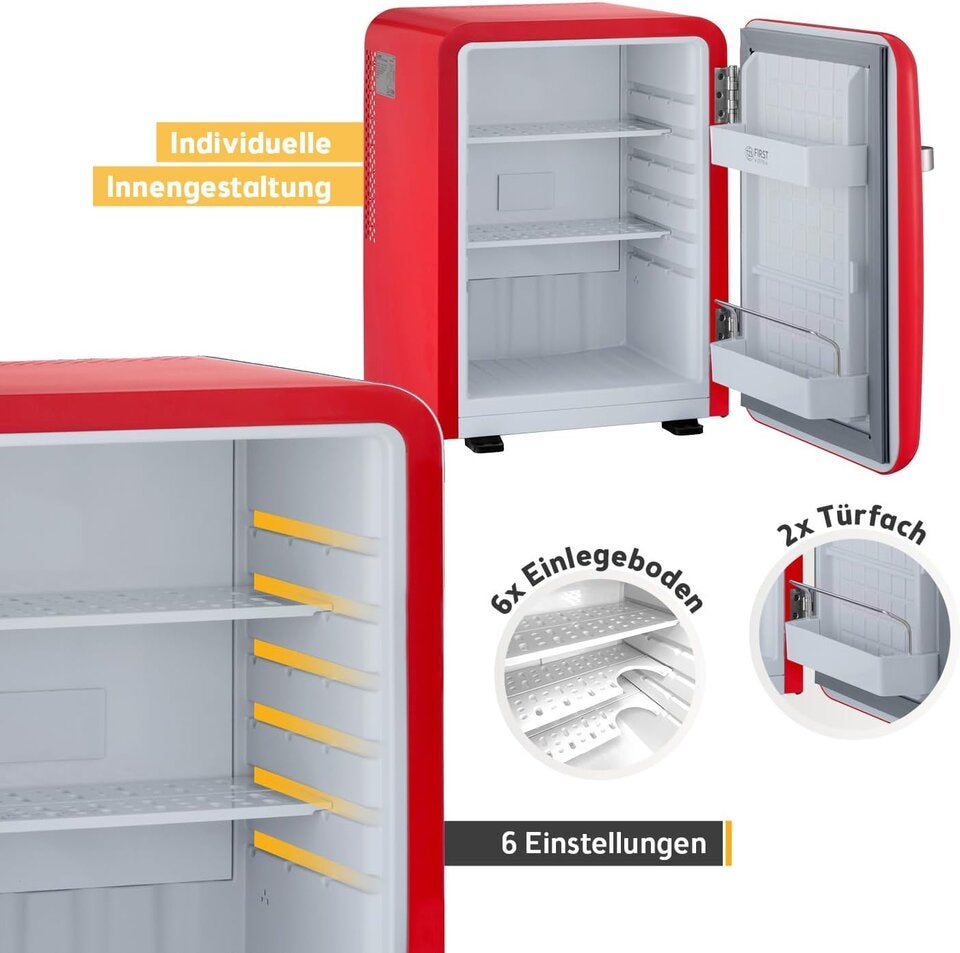 TZS First Austria - Retro Mini Kühlschrank 40L lautlos - Kleiner Minikühlschrank im Vintage-Design