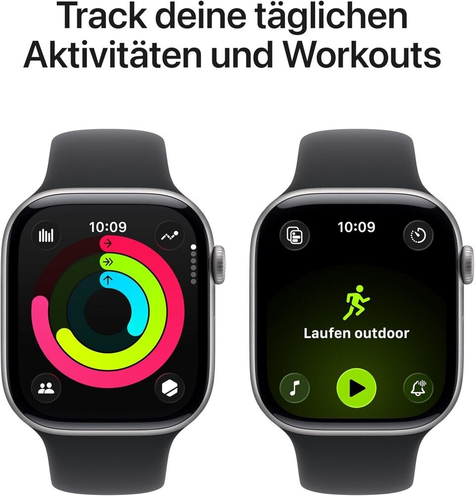 Apple Watch Series 11 GPS 46 mm Smartwatch mit Aluminiumgehäuse in Space Grau und Sportarmband in Schwarz (M/L). Schlafindex, Fitnesstracker, Gesundheitstracking, Always-On Display, Wasserschutz 