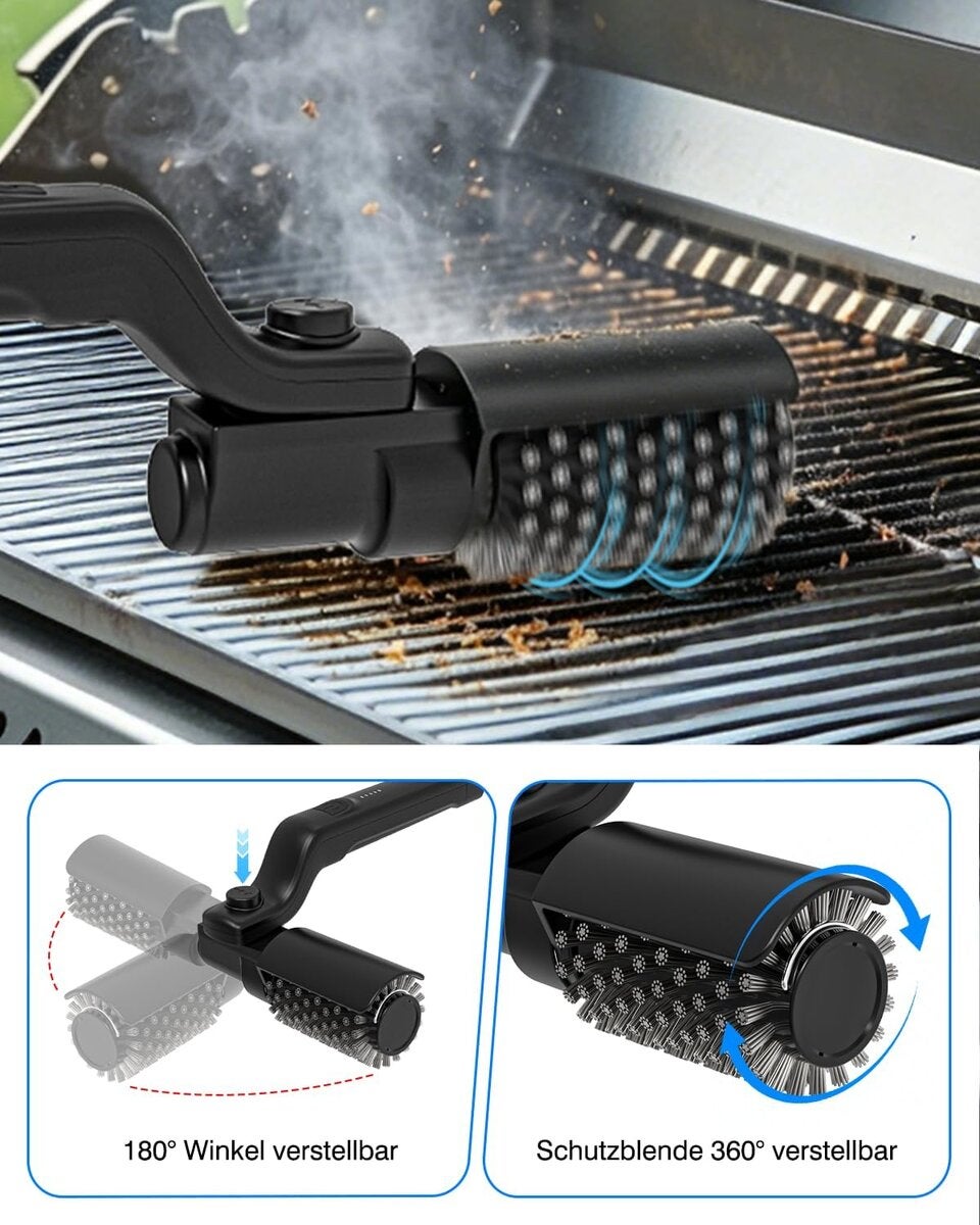 Elektrische Grillbürste, 180° Verstellbarer Winkel Wiederaufladbarer Grillreiniger, 90 Min Laufzeit!