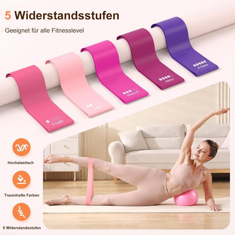 Pilates Set, Pilates Ring Zubehör Set 13 Teiliges mit Yoga Ball, Yoga Gurt, Fitnessbänder, Pilates Socken, Trainingsposter & Tragbarer Tasche