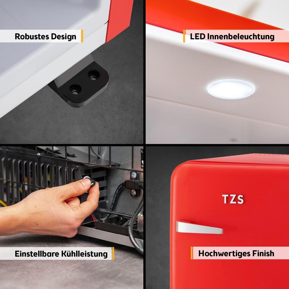 TZS First Austria - Retro Mini Kühlschrank 40L lautlos - Kleiner Minikühlschrank im Vintage-Design