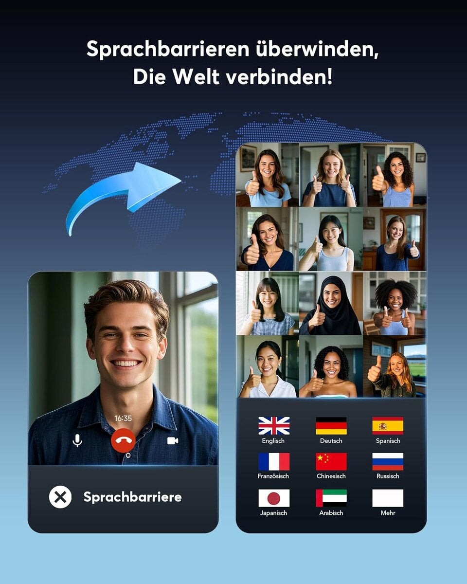 KI Übersetzer Kopfhörer Echtzeit - 198 Sprachen 3-in-1 Übersetzungsgerät
