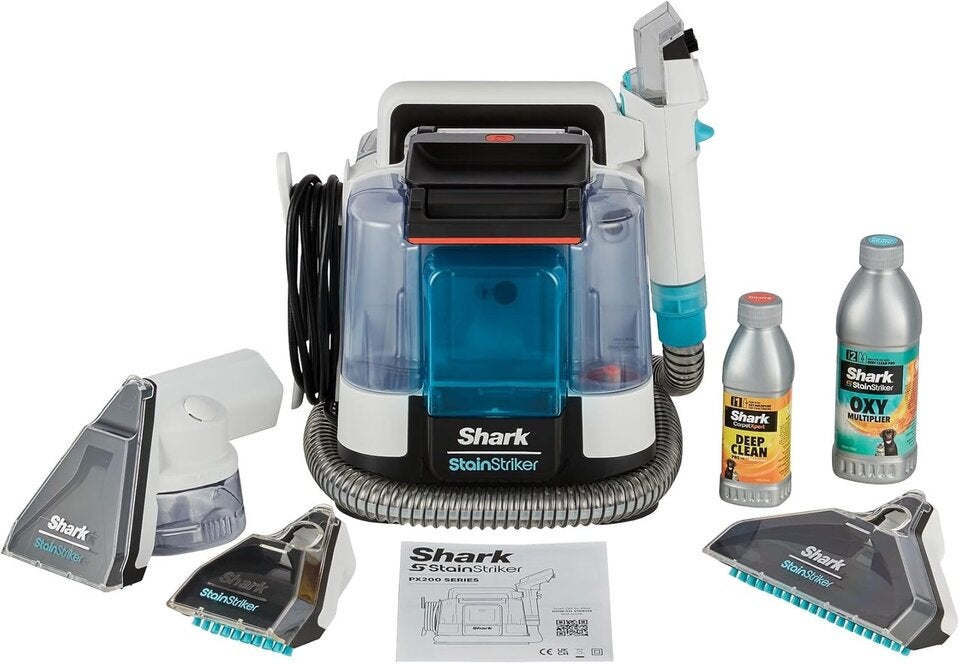 Shark StainStriker Fleckenreiniger mit 5 Aufsätze inkl. Haustier-, Fugendüse & Schlauchreiniger, 2x speziell entwickelte Formeln gegen Flecken, Gerüche und Schmutz, leicht und tragbar, 450W PX200EUT 