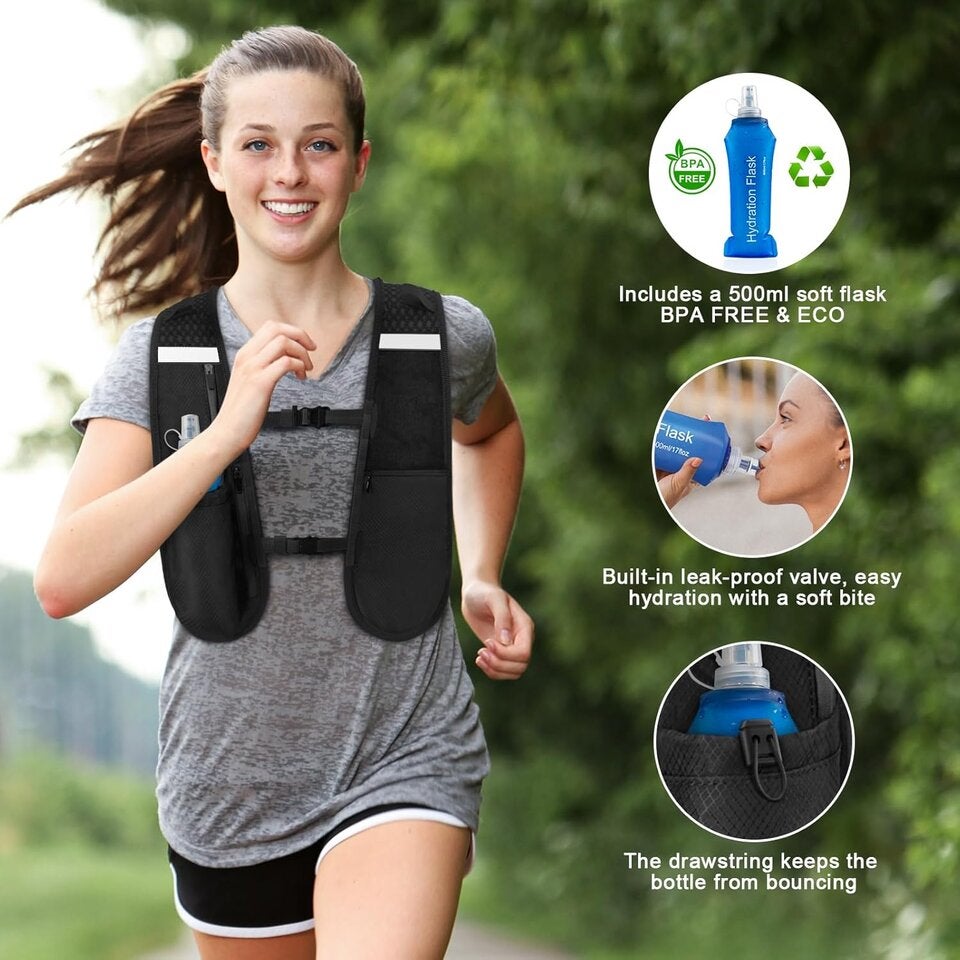 Nextyu Laufweste Damen und Herren, Trinkweste mit Trinkflasche Soft 500ML & Handytasche